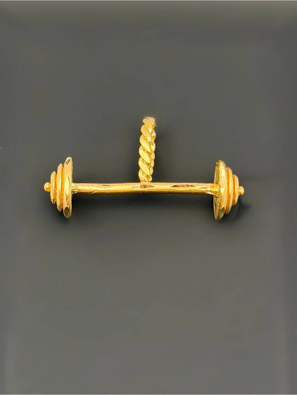 14k Solid Yellow Gold Diamond Cut 3D Barbell Weight Lifting Dumbbell Charm Penda